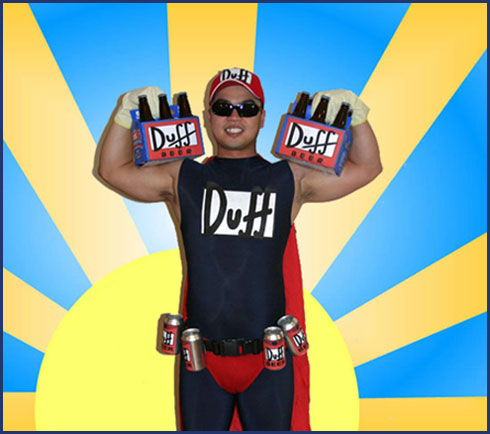 Duffman Costume with Duff Beer